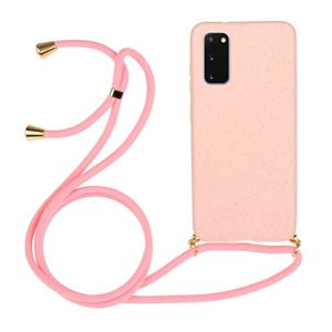 huismerk Voor Galaxy S20 Tarwe stro materiaal + TPU beschermhoes met Lanyard (Roze)