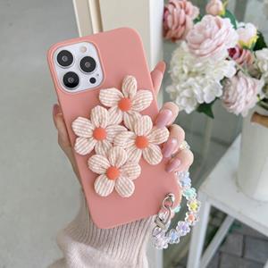 huismerk Vier Bloemen Handriem Telefoon Case voor iPhone 13 Mini (Begonia)