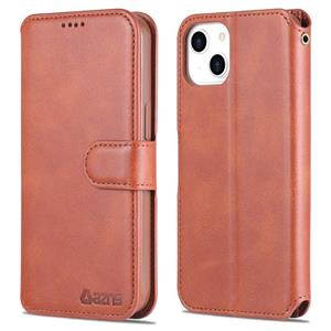 Azns Calf Textuur Horizontale Flip Leren Case met Houder & Kaart Slots & Portemonnee & Fotolijst voor iPhone 13 Mini (Brown)