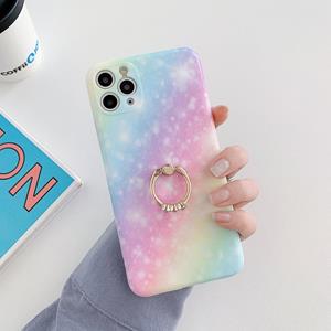 huismerk Shockproo Kleurrijke Glitter Marble beschermhoes met ringhouder voor iPhone 12 mini (Blauw Paars)