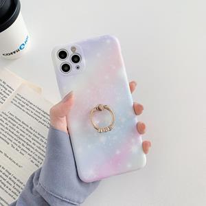 huismerk Shockproo Kleurrijke Glitter Marble beschermhoes met ringhouder voor iPhone 12 mini (Roze Blauw)