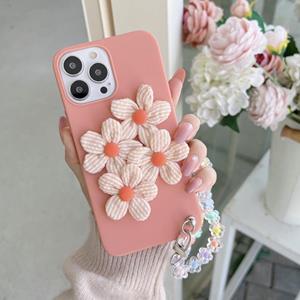 huismerk Vier Bloemen Handriem Phone Case voor iPhone 13 (Begonia)