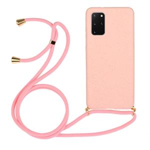 huismerk Voor Galaxy S20 Plus Tarwe stro materiaal + TPU beschermhoes met Lanyard (Roze)