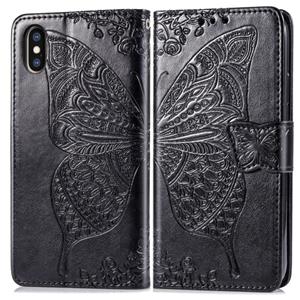 huismerk Butterfly Love bloemen reliëf horizontale Flip lederen case voor iPhone X met houder & kaartsleuven & portemonnee & Lanyard (zwart)