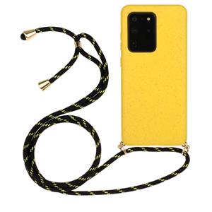 huismerk Voor Galaxy S20 Ultra Tarwe stro materiaal + TPU beschermhoes met Lanyard (Geel)