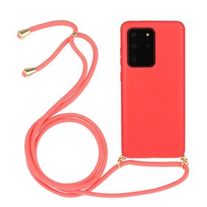 huismerk Voor Galaxy S20 Ultra Tarwe stro materiaal + TPU beschermhoes met Lanyard (Rood)