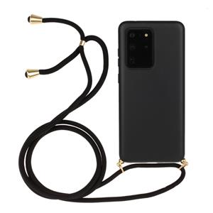 huismerk Voor Galaxy S20 Ultra Wheat Straw Material + TPU Beschermcase met Lanyard (Zwart)