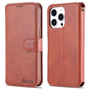 Azns Calf Textuur Horizontale Flip Lederen Case met Houder & Kaart Slots & Portemonnee & Fotolijst voor iPhone 13 Pro (Brown)