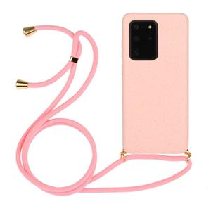 huismerk Voor Galaxy S20 Ultra Tarwe stro materiaal + TPU beschermhoes met Lanyard (Roze)