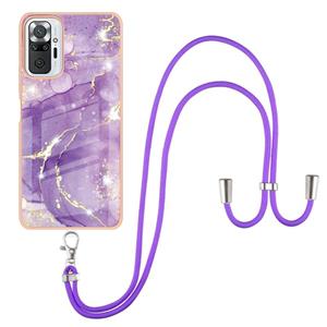 huismerk Voor Xiaomi Redmi Note 10 PRO / OPMERKING 10 PRO MAX ELEKTLOPLEREN MARBER PATROON IMD TPU Schokbestendig Case met Neck Lanyard (Purple 002)