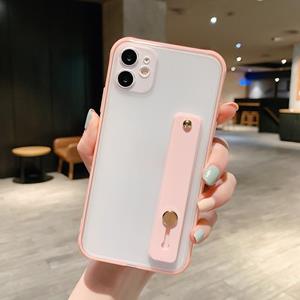 huismerk Schokbestendige acryl beschermhoes met polsbandhouder voor iPhone 12 mini(Roze)