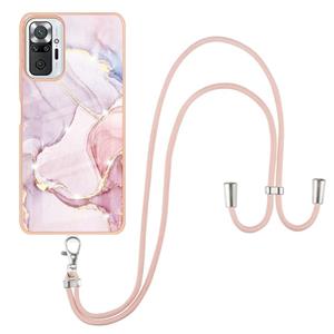 huismerk Voor Xiaomi Redmi Note 10 Pro / Note 10 Pro Max Electroplating Marmeren Patroon IMD TPU Shockproof Case met Neck Lanyard (Rose Gold 005)