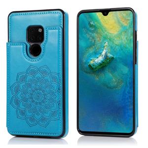 huismerk Voor Huawei Mate 20 Double Buckle Mandala Patroon PU+TPU beschermhoes met kaartslots & houder & fotoframe(blauw)