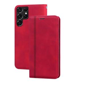 huismerk For Samsung Galaxy S22 Ultra 5G Frosted Business Magnetic Flip Leather Phone Case(Red)