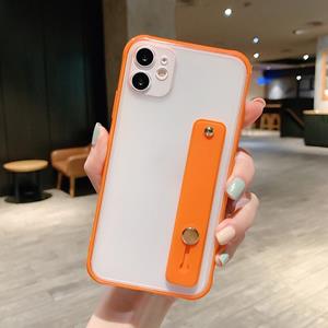 huismerk Schokbestendige acryl beschermhoes met polsbandhouder voor iPhone 12 mini(Oranje)