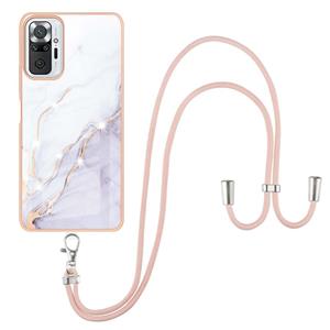 huismerk Voor Xiaomi Redmi Note 10 Pro / Note 10 Pro Max Electroplating Marmeren Patroon IMD TPU Shockproof Case met Neck Lanyard (White 006)