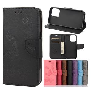 huismerk Vintage reliëf bloemen vlinderpatroon horizontale flip lederen tas met kaart slot & houder & portemonnee & lanyard voor iphone 13 mini