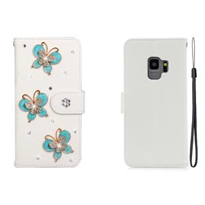 huismerk Voor Galaxy S9 Horizontal Flip Solid Color Rhinestones Leather Case met Card Slot & Wallet & Holder(Three Butterflies)