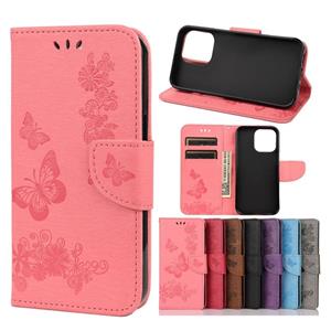 huismerk Vintage reliëf bloemen vlinder patroon horizontale flip lederen tas met kaart slot & houder & portemonnee & lanyard voor iphone 13 mini