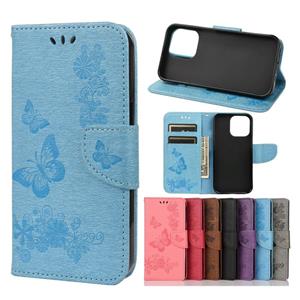 huismerk Vintage reliëf bloemen vlinderpatroon horizontale flip lederen tas met kaart slot & houder & portemonnee & lanyard voor iphone 13 mini