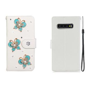 huismerk Voor Galaxy S10 Horizontal Flip Solid Color Rhinestones Leather Case met Card Slot & Wallet & Holder(Three Butterflies)