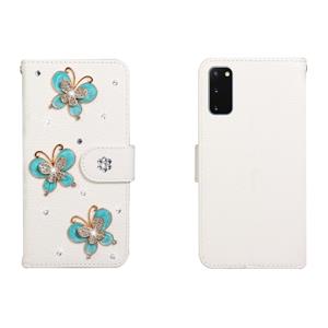 huismerk Voor Galaxy S20 Horizontal Flip Solid Color Rhinestones Leather Case met Card Slot & Wallet & Holder(Three Butterflies)