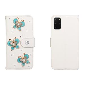 huismerk Voor Galaxy S20 Plus Horizontal Flip Solid Color Rhinestones Leather Case met Card Slot & Wallet & Holder(Three Butterflies)