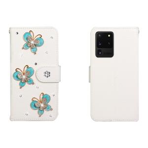 huismerk Voor Galaxy S20 Ultar Horizontal Flip Solid Color Rhinestones Leather Case met Card Slot & Wallet & Holder(Three Butterflies)