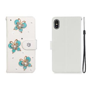 huismerk Voor iPhone XS Max Horizontal Flip Solid Color Rhinestones Leather Case met Card Slot & Wallet & Holder(Three Butterflies)