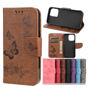 huismerk Vintage reliëf bloemen vlinderpatroon horizontale flip lederen tas met kaart slot & houder & portemonnee & lanyard voor iphone 13