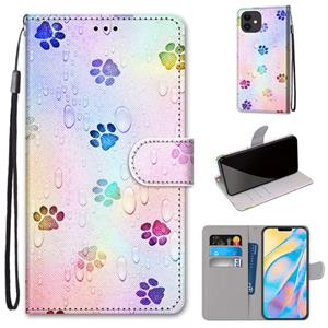 huismerk Gekleurde tekening kruistextuur horizontale flip pu lederen tas met houder & kaart slots & portemonnee & lanyard voor iphone 13 (voetafdruk waterdrupp