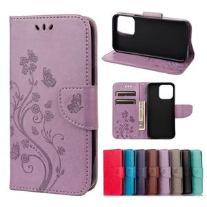 huismerk Butterfly Flower Pattern Horizontal Flip Lederen Case met Houder & Card Slots & Portemonnee voor iPhone 13 Mini