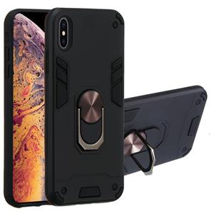 huismerk Voor iPhone XS Max 2 in 1 Armour Series PC + TPU beschermhoes met ringhouder(zwart)