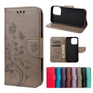 huismerk Butterfly Flower Pattern Horizontal Flip Leren Case met Houder & Card Slots & Portemonnee voor iPhone 13 Mini