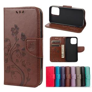 huismerk Butterfly Flower Pattern Horizontal Flip Lederen Case met Houder & Card Slots & Portemonnee voor iPhone 13 Mini (Brown)