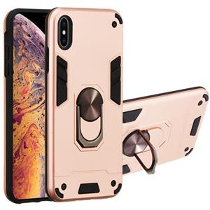 huismerk Voor iPhone XS Max 2 in 1 Armour Series PC + TPU beschermhoes met ringhouder(Rose Gold)