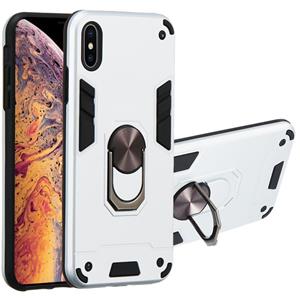 huismerk Voor iPhone XS Max 2 in 1 Armour Series PC + TPU beschermhoes met ringhouder(Zilver)