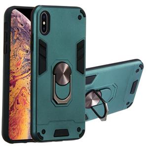 huismerk Voor iPhone XS Max 2 in 1 Armour Series PC + TPU beschermhoes met ringhouder (donkergroen)