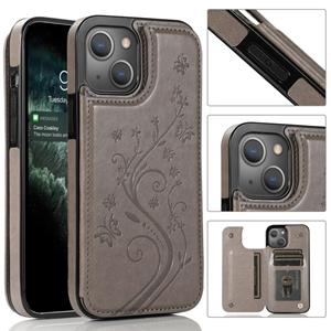 huismerk Vlinders bloemen dubbele gesp PU + TPU beschermhoes met houder & kaart slots & fotolijst voor iPhone 13 mini