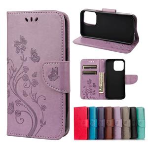 huismerk Butterfly Flower Pattern Horizontal Flip Lederen Case met Houder & Kaart Slots & Portemonnee voor iPhone 13 (Licht Paars)