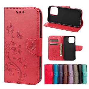 huismerk Butterfly Flower Pattern Horizontal Flip Lederen Case met Houder & Card Slots & Portemonnee voor iPhone 13