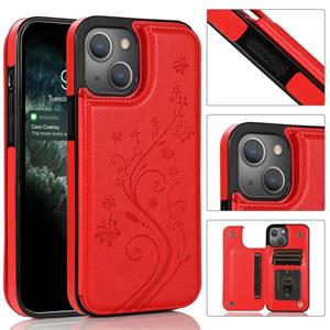 huismerk Vlinders bloemen dubbele gesp PU + TPU beschermhoes met houder & kaart slots en fotolijst voor iPhone 13 mini