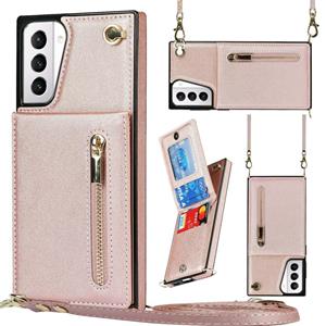 huismerk Voor Samsung Galaxy S21 + 5G Cross-Body Zipper Square TPU + PU Back Cover Case met Houder & Card Slots & Portemonnee & Band (Rose Gold)