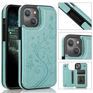 huismerk Vlinders bloemen dubbele gesp PU + TPU beschermhoes met houder & kaart slots & fotolijst voor iPhone 13 mini