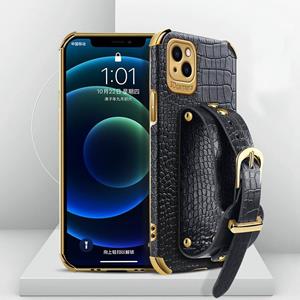 huismerk Geklakte TPU Crocodile Patroon Lederen Case met Polsriem voor iPhone 13 Pro Max