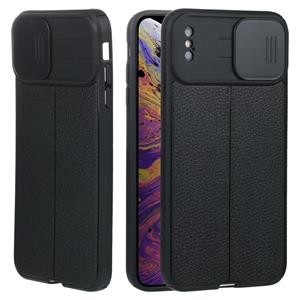 huismerk Litchi Texture Sliding Camshield TPU Beschermende telefoon Case voor iPhone XS MAX