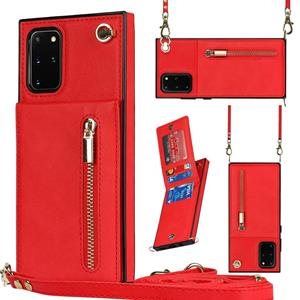 huismerk Voor Samsung Galaxy S20 Cross-Body Rits Square TPU + PU Back Cover Case met Houder & Card Slots & Portemonnee & Riem