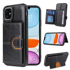 huismerk PU + TPU + PC Shockproof Back Cover Case met kaartslot & houder voor iPhone 12 mini(Zwart)