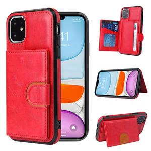 huismerk PU + TPU + PC Shockproof Back Cover Case met kaartslot & houder voor iPhone 12 mini(Rood)