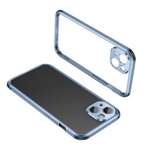 huismerk Vier hoeken schokbestendig metalen frame telefooncase voor iphone 13 mini (Sierra Blue)